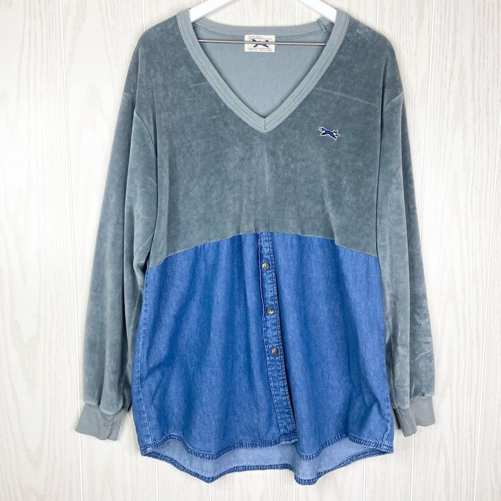 The Fox Velour By JCPenny Women's Gray And Blue Long Sleeve Sweater Size XL